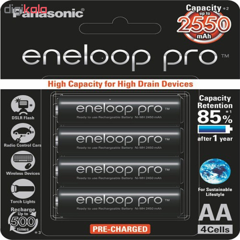 باتری قلمی قابل شارژ پاناسونیک مدل Eneloop Pro BK-3HCCE/4BT بسته 4 عددی AA4