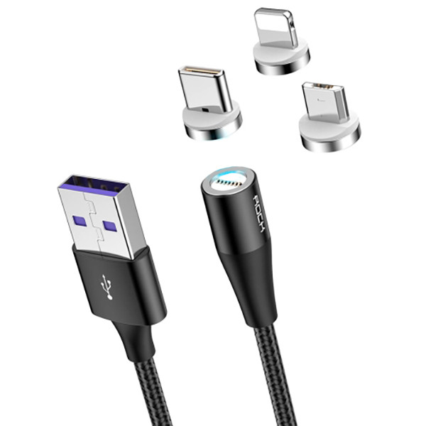 کابل تبدل USB به USB-C/microUSB/لایتنینگ راک مدل RCB0729 طول 1 متر