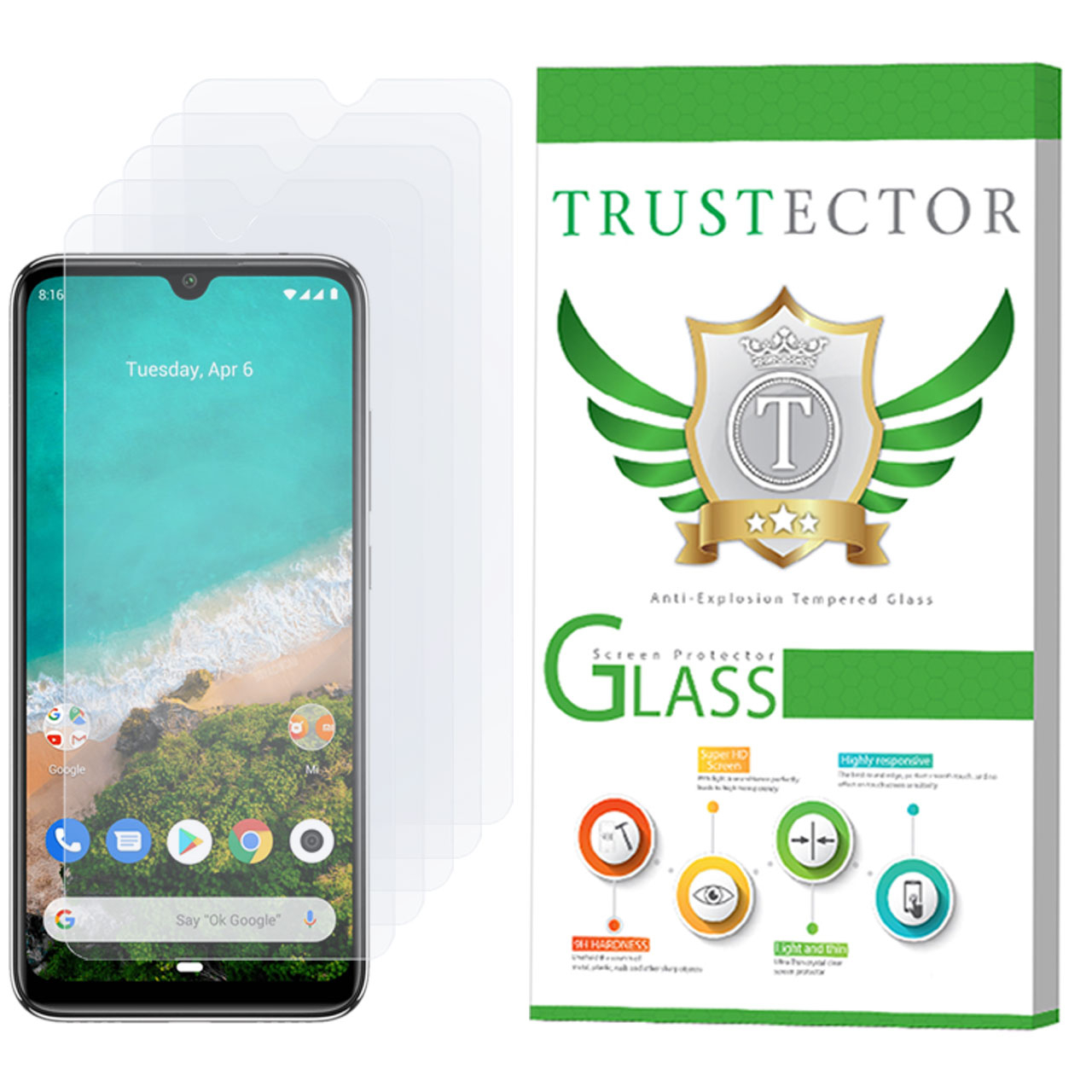 محافظ صفحه نمایش تراستکتور مدل GLS مناسب برای گوشی موبایل شیائومی Mi A3 بسته 5 عددی