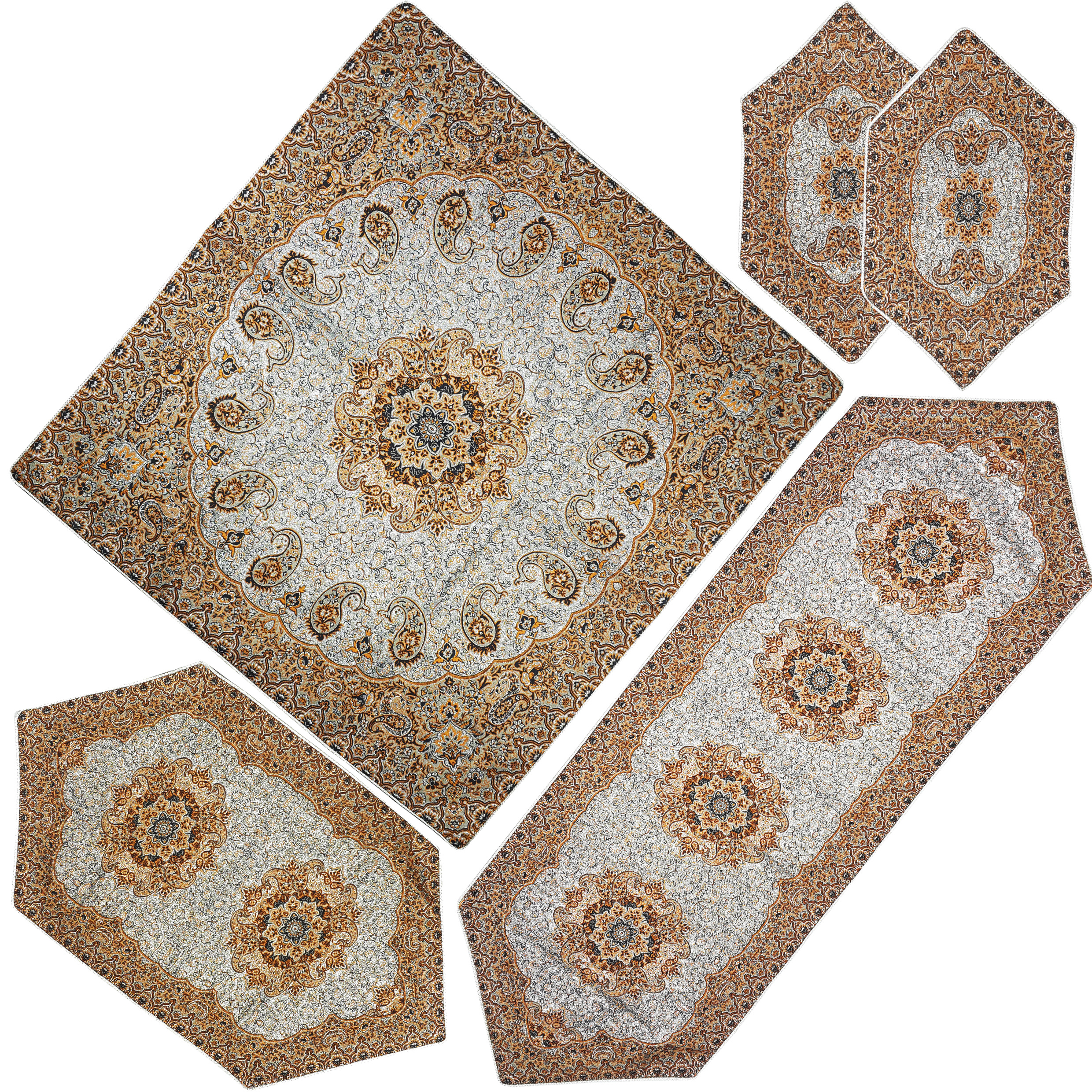 ست 5 تکه رومیزی ترمه مدل نسترن کد KEREM5/5BS