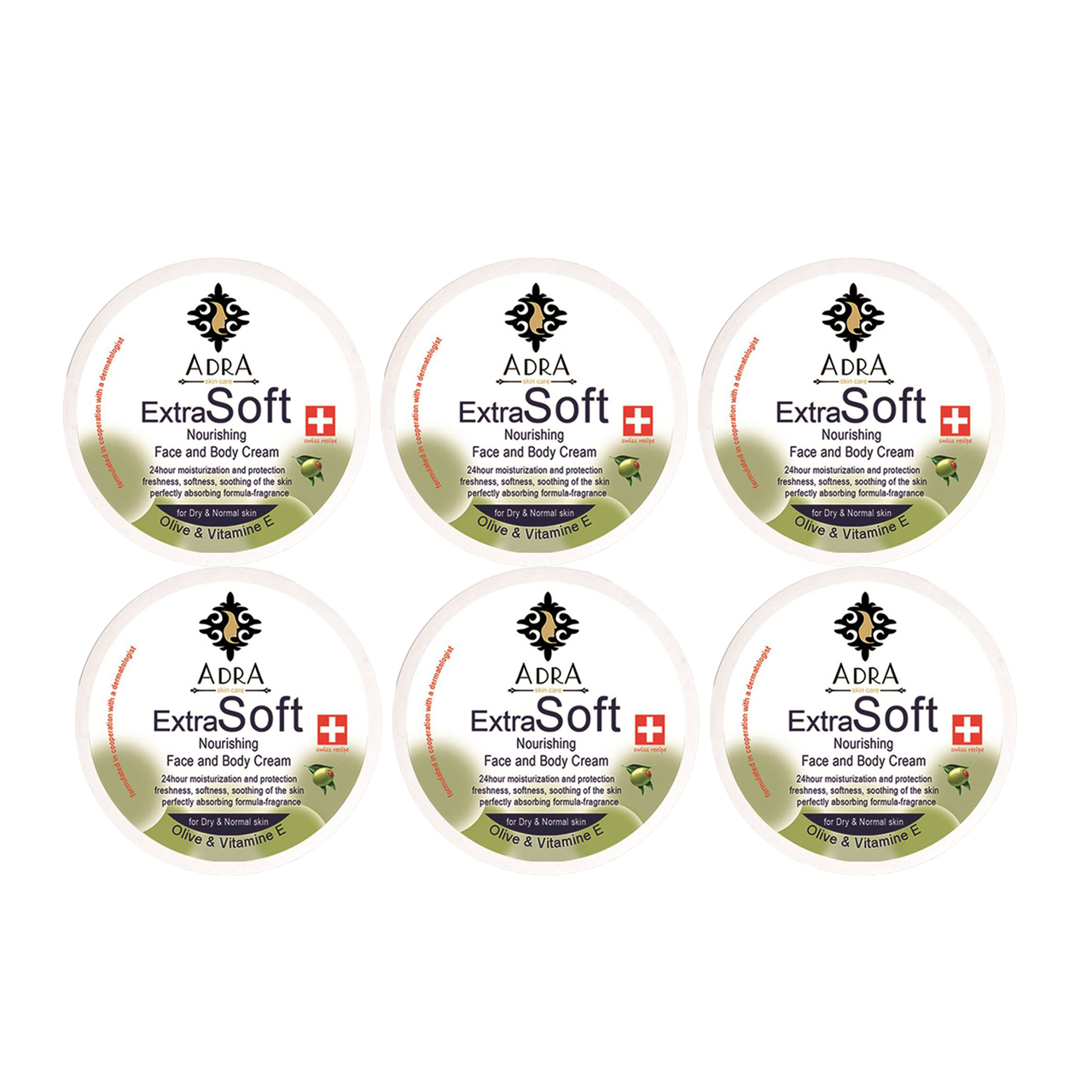 کرم مرطوب کننده آدرا مدل Olive حجم 200 میلی لیتر مجموعه 6 عددی