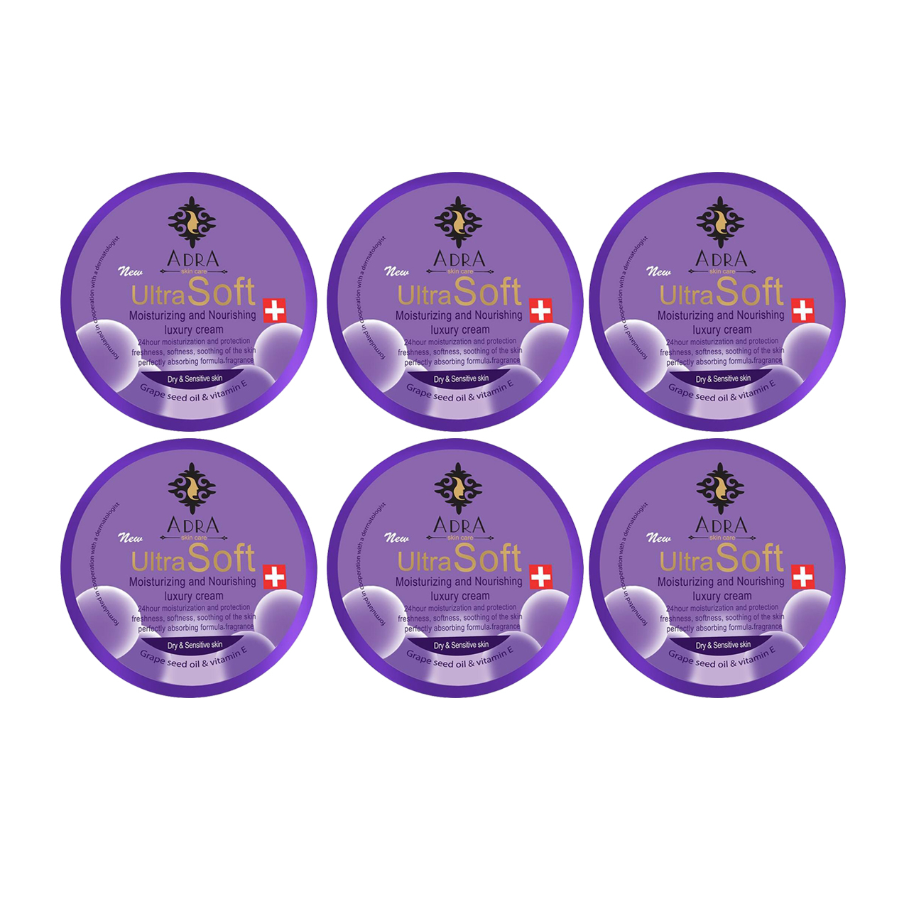 کرم مرطوب کننده آدرا مدل Grape seed oil حجم 200 میلی لیتر مجموعه 6 عددی