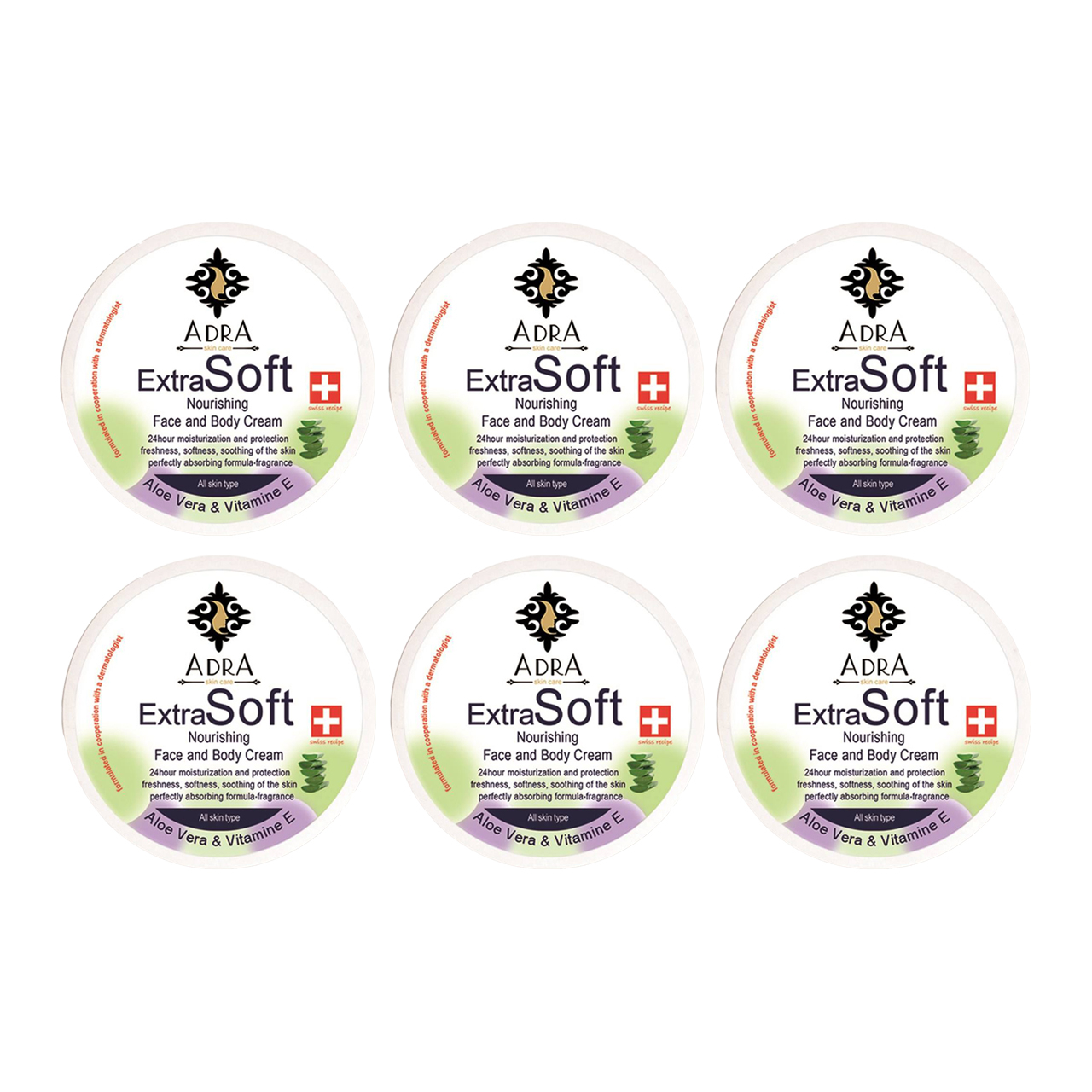 کرم مرطوب کننده آدرا مدل Aloe vera حجم 200 میلی لیتر مجموعه 6 عددی
