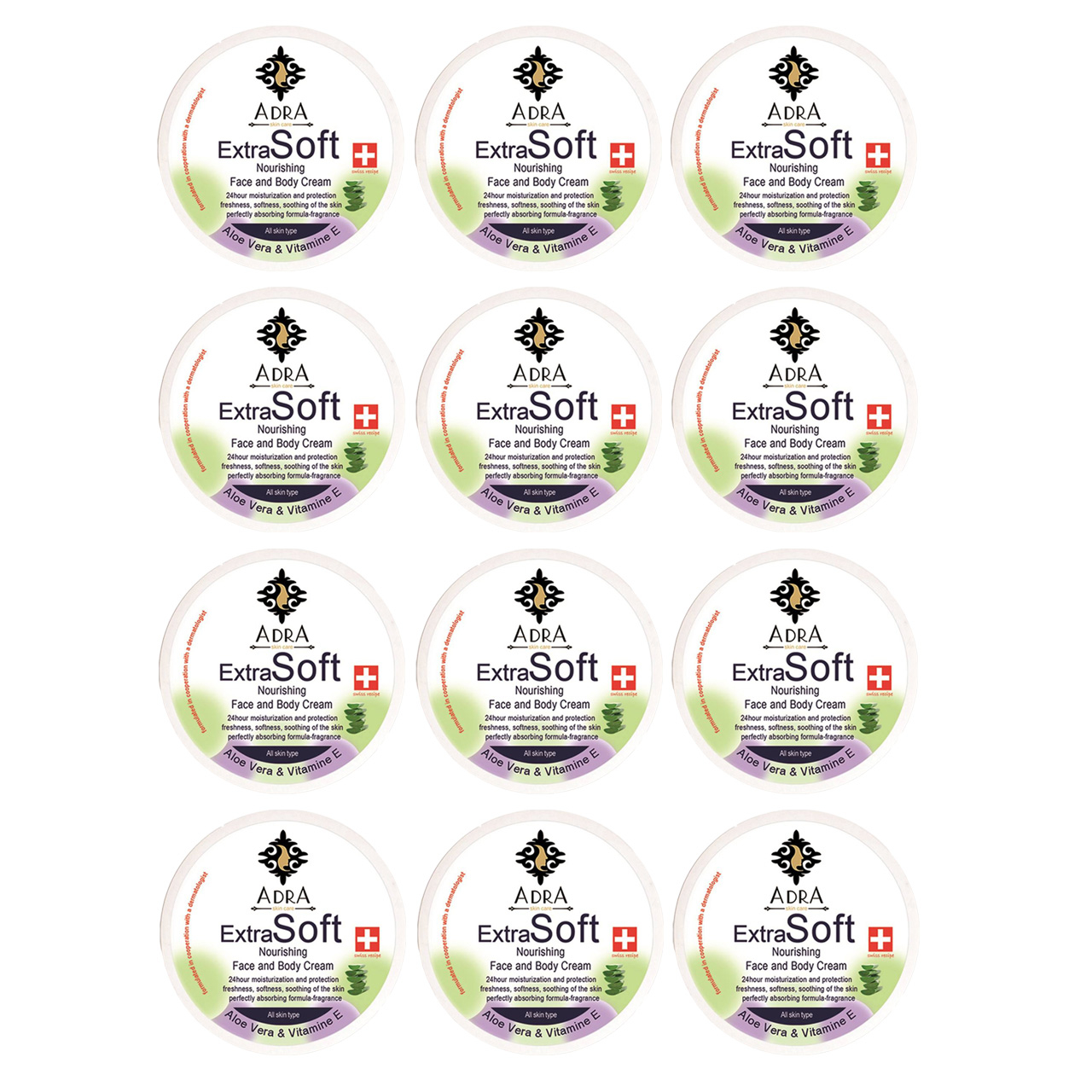 کرم مرطوب کننده آدرا مدل Aloe vera حجم 200 میلی لیتر مجموعه 12 عددی