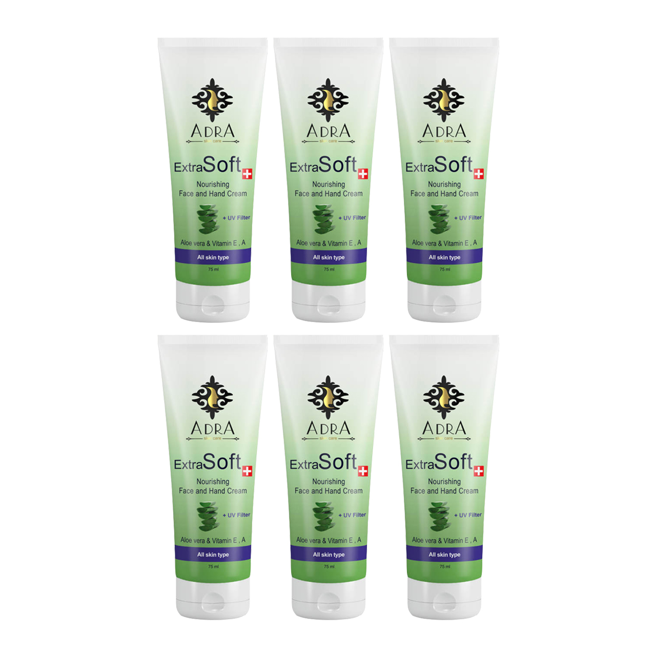 کرم مرطوب کننده آدرا مدل Aloevera حجم 75 میلی لیتر مجموعه 6 عددی