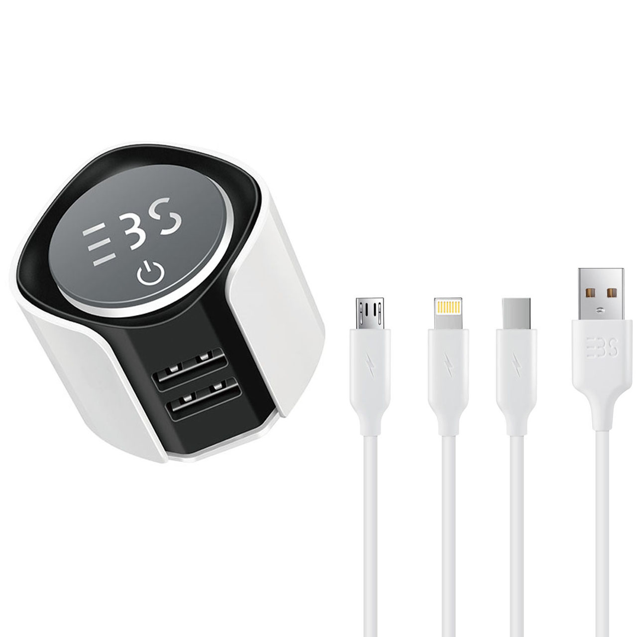 شارژر دیواری تری بی اس مدل24W01 به همراه کابل تبدیل Micro USB/لایتنینگ/USB-C