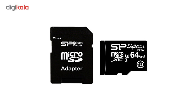 کارت حافظه microSDXC سیلیکون پاور مدل Superior Pro کلاس 10 استاندارد UHS-I U3 سرعت 90MBps همراه با آداپتور SD ظرفیت 64 گیگابایت