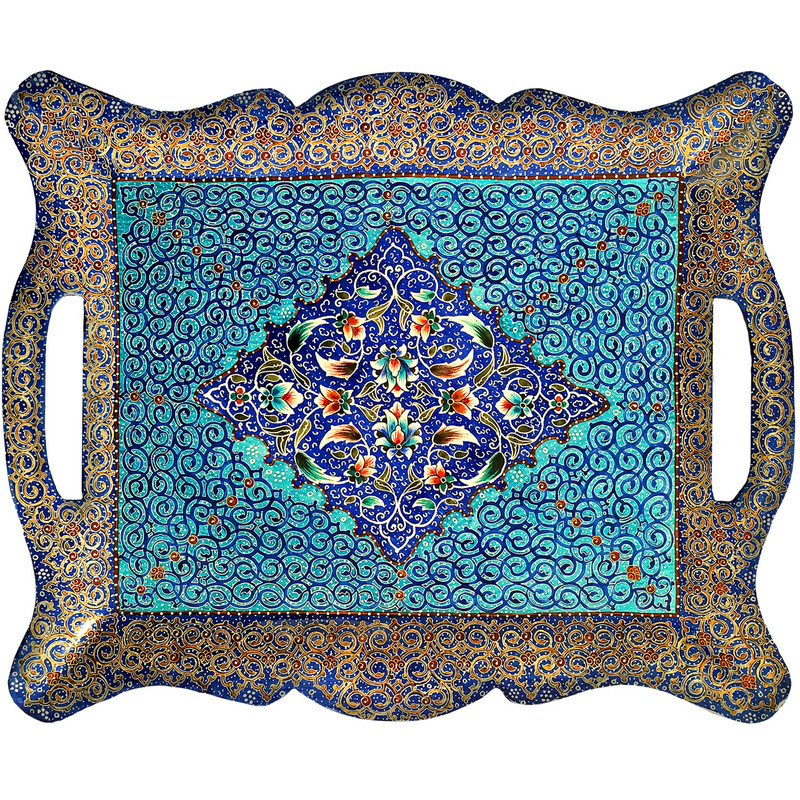 سینی میناکاری مسی آسمانی مدل بوستان کد S-4