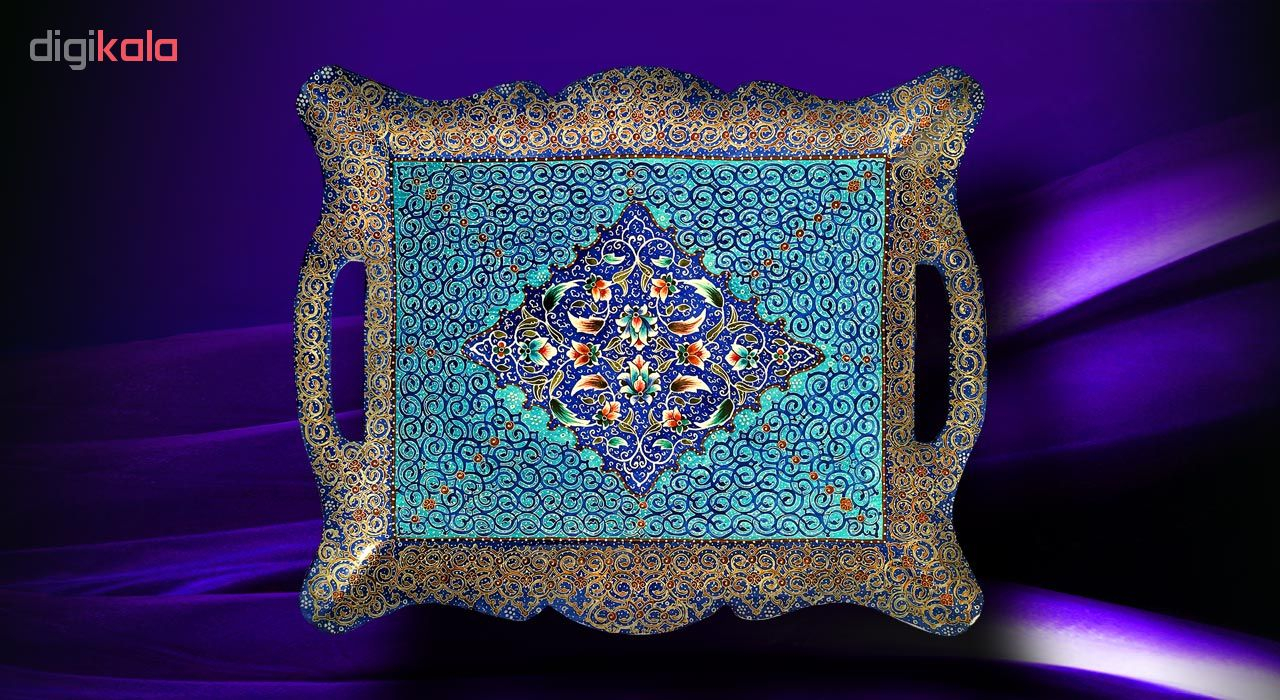 سینی میناکاری مسی آسمانی مدل بوستان کد S-4