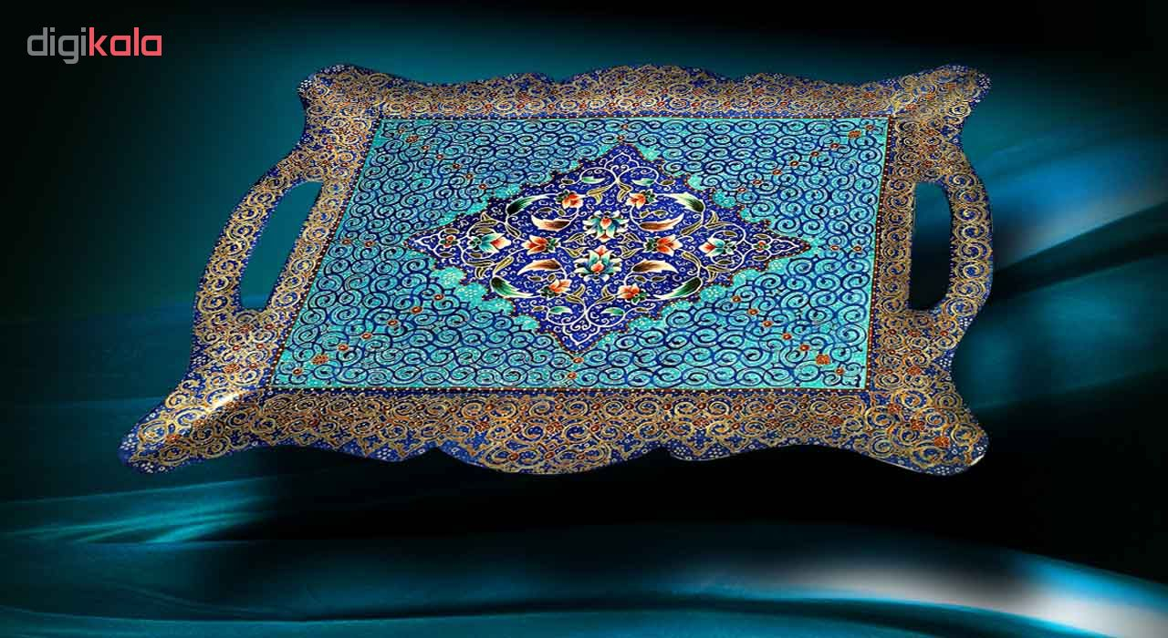 سینی میناکاری مسی آسمانی مدل بوستان کد S-4