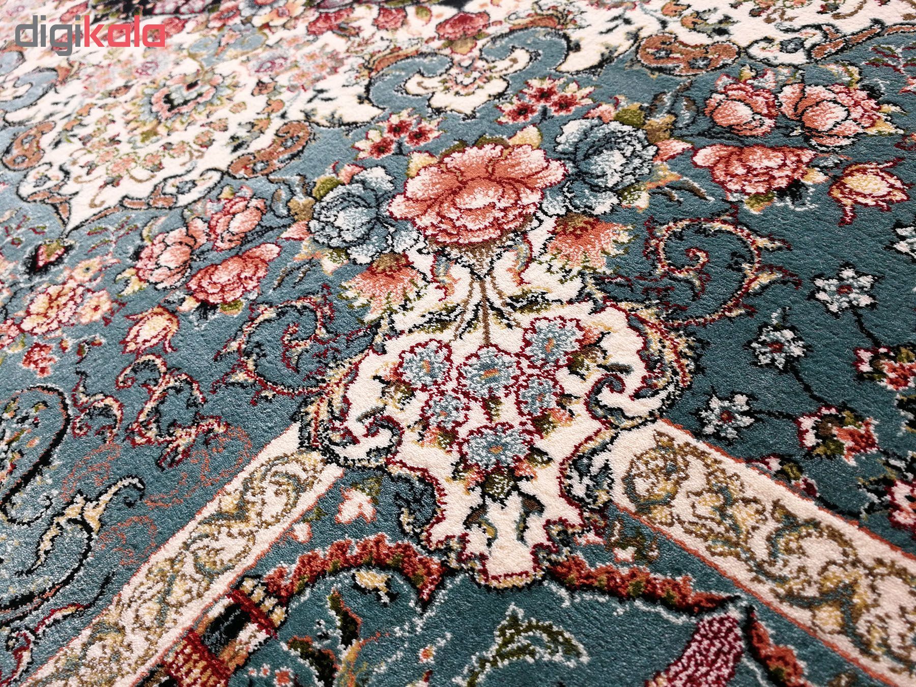فرش ماشینی زمرد مشهد طرح گلستان زمینه آبی 
