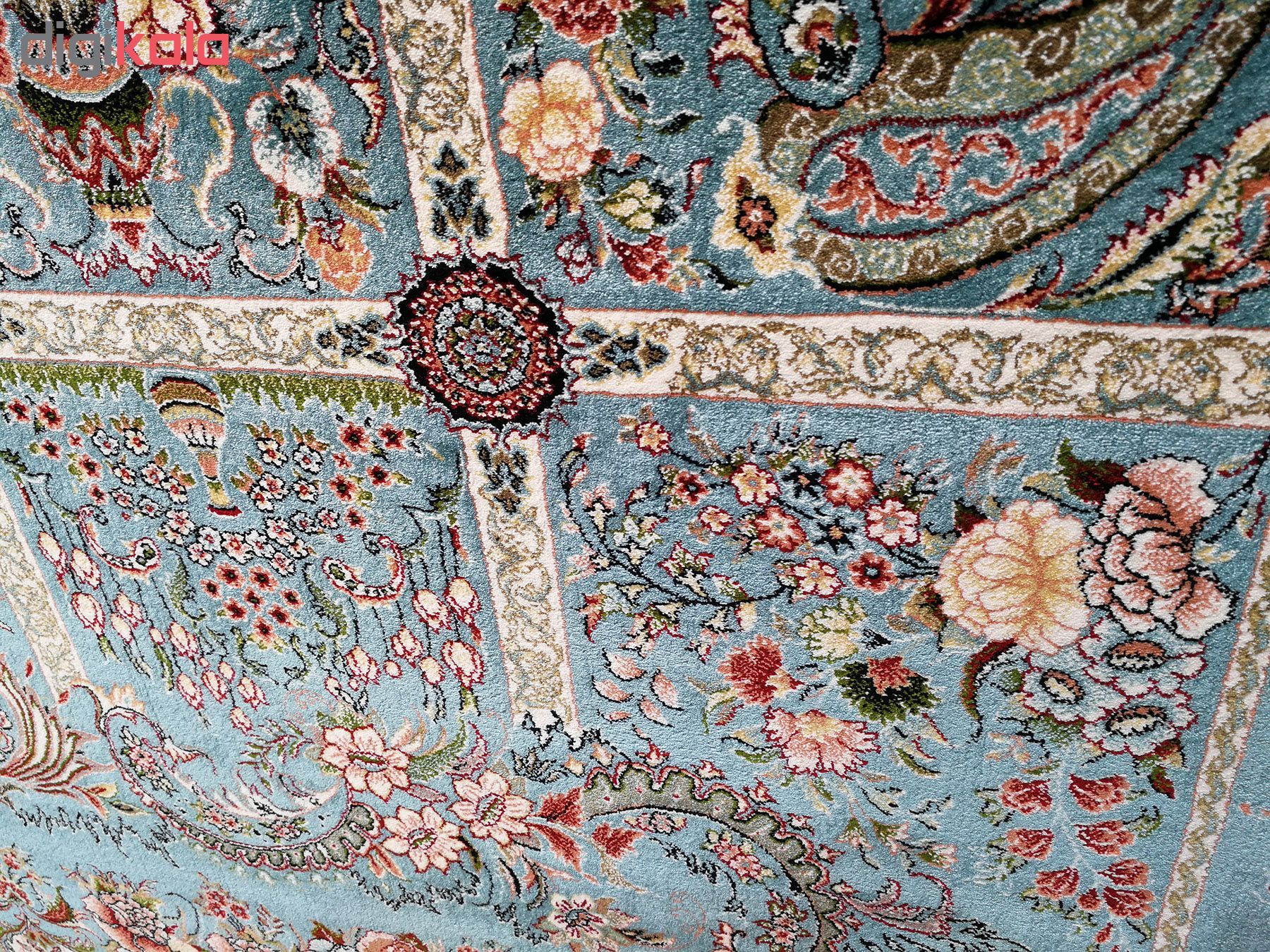 فرش ماشینی زمرد مشهد طرح گلستان زمینه آبی 
