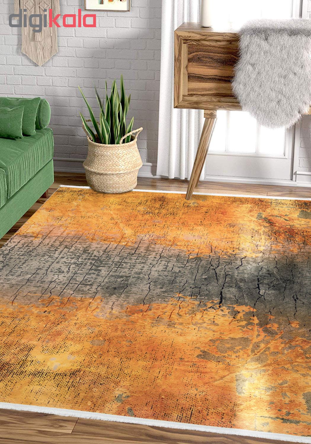 فرش ماشینی محتشم طرح بافت کد 100418 زمینه طلایی