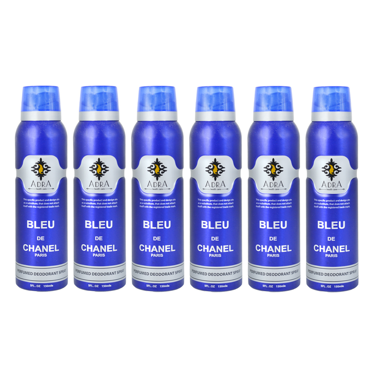 اسپری خوشبو کننده بدن مردانه آدرا مدل Bleu Challenge حجم 150 میلی لیتر مجموعه 6 عددی