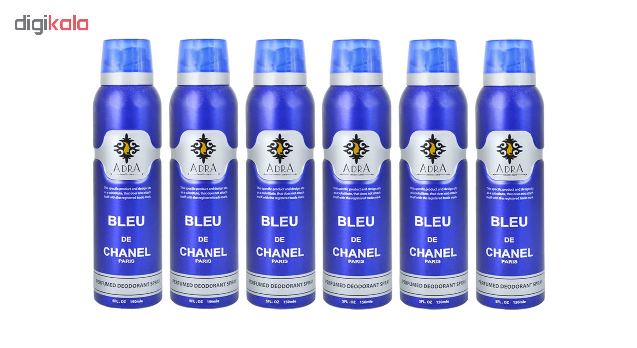 اسپری خوشبو کننده بدن مردانه  آدرا مدل  Bleu Challenge حجم 150 میلی لیتر مجموعه 6 عددی