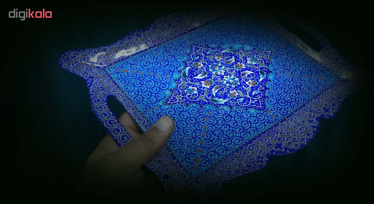سینی میناکاری مسی آسمانی مدل بوستان کد S-4