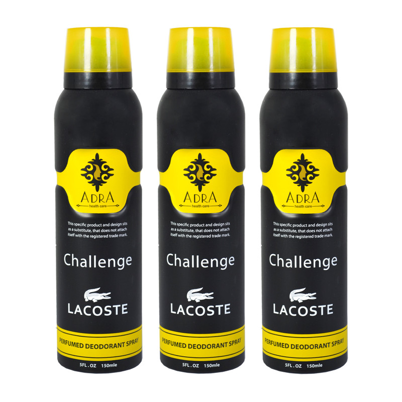 اسپری خوشبو کننده بدن مردانه آدرا مدل Lacoste Challenge حجم 150 میلی لیتر مجموعه 3 عددی