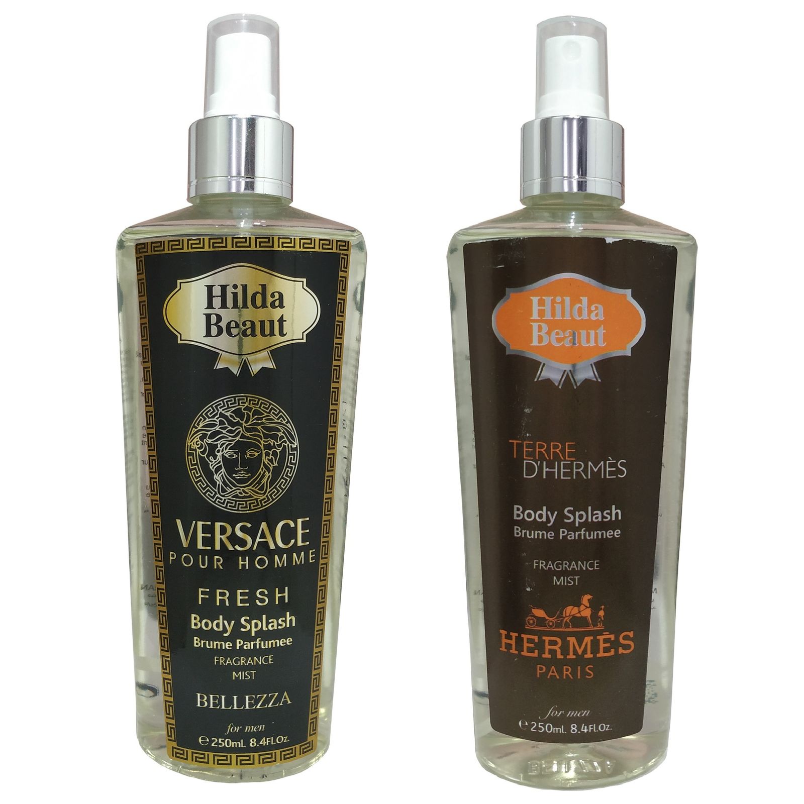 بادی اسپلش مردانه هیلدابیوت مدل VERSACE & TERRE D’HERMES حجم 250 میلی لیتر مجموعه 2 عددی