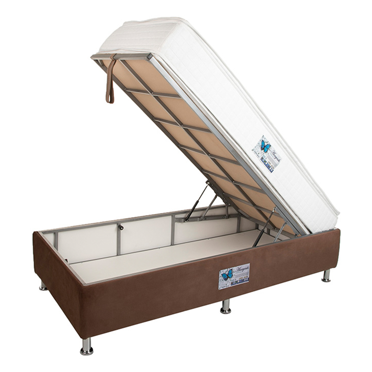 تخت خواب یک نفره آسایش باکس مدل AKA130 سایز 200 × 120 سانتی متر به همراه تشک طبی فنری دو طرف پد