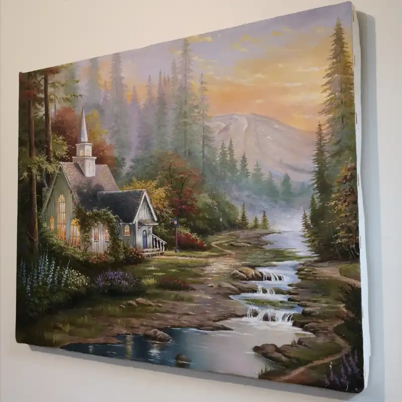 تابلو نقاشی رنگ روغن طرح کلبه جنگلی