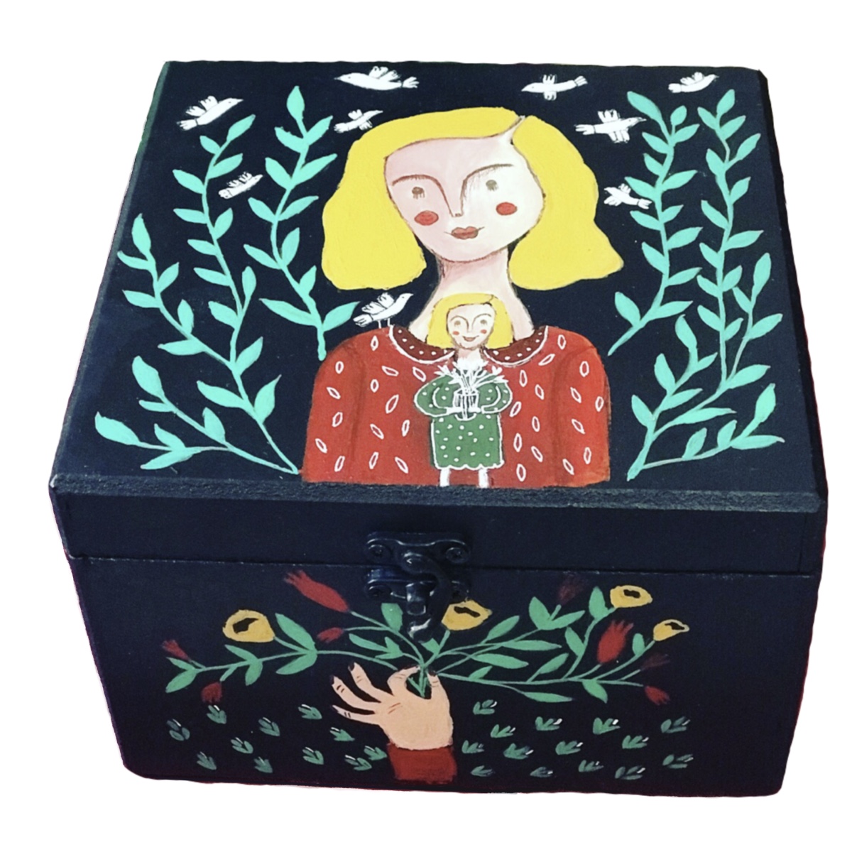 جعبه هدیه چوبی طرح دختر و پرنده