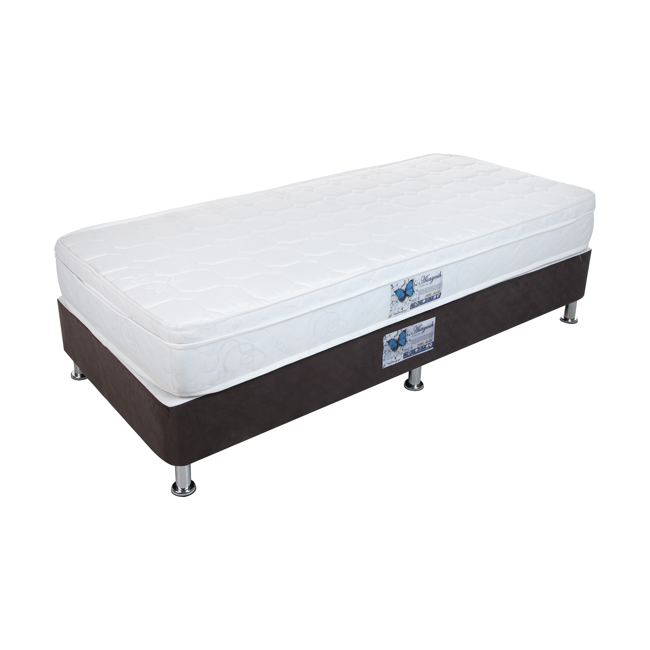 تخت خواب یک نفره آسایش باکس مدل AKA151 به همراه تشک طبی فنری سایز 200 × 120 سانتی متر
