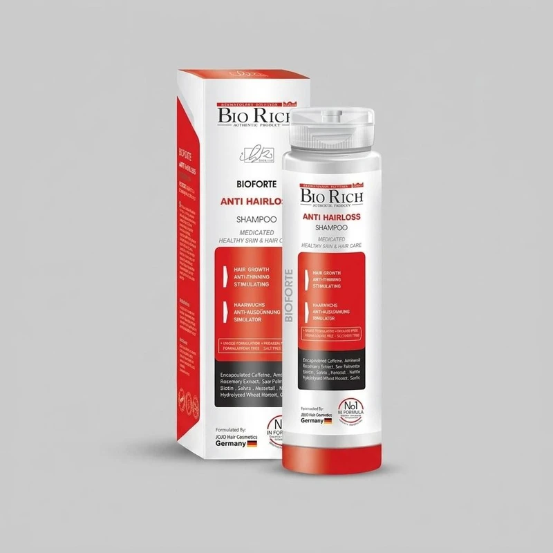 شامپو ضد ریزش مو بایوریچ مدل ANTI HAIR LOSS حجم 250 میلی‌لیتر تقویت‌کننده، ترمیم‌کننده، محرک رشد مو، مناسب انواع مو مجموعه 2 عددی