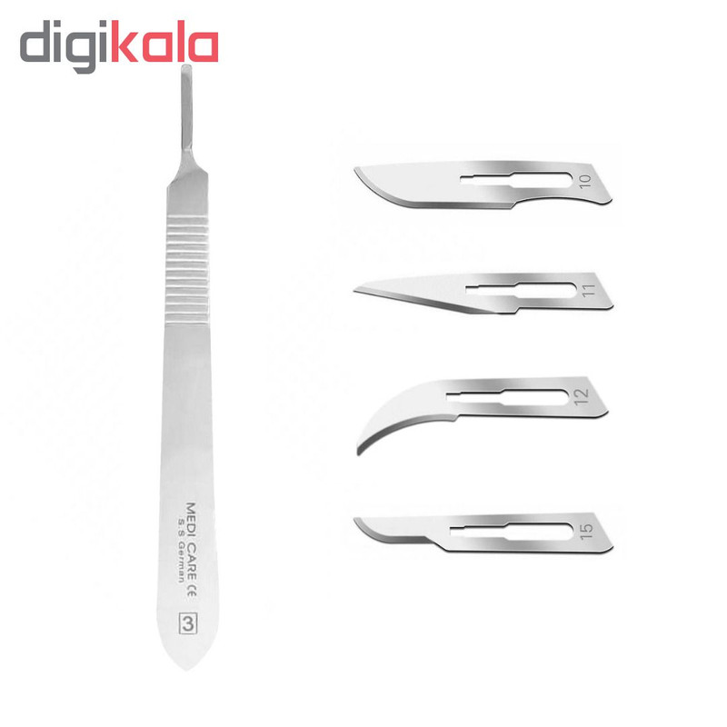 دسته تیغ جراحی مدی کر مدل RQ99 به همراه تیغ استریل اسپنگلر مدل SKJQ069 مجموعه 4 عددی