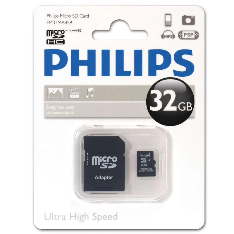 کارت حافظه‌ microSDHC فیلیپس مدل FM32MA45B کلاس 10 استاندارد U1 ظرفیت 32 گیگابایت به همراه آداپتور SD