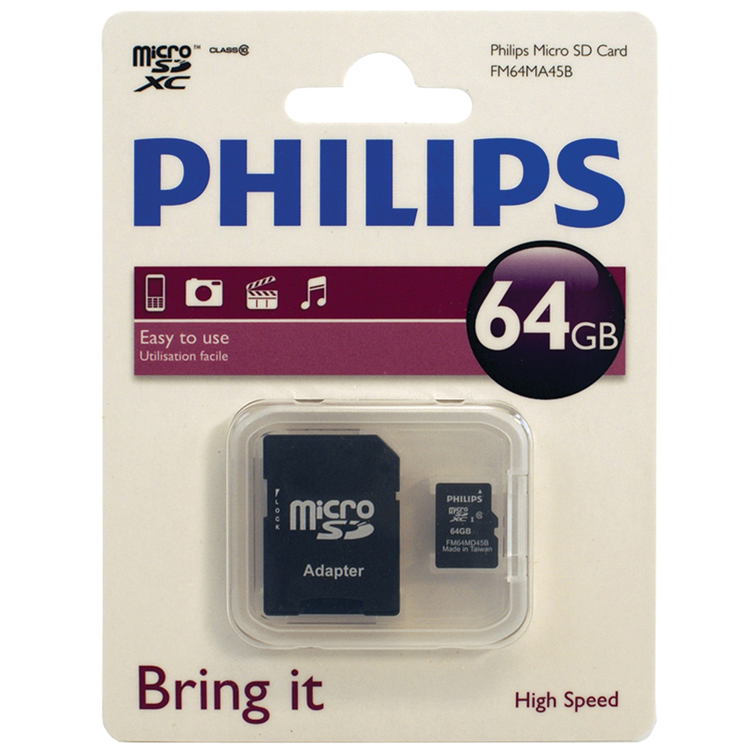 کارت حافظه‌ microSDXC فیلیپس مدل FM64MA45B  کلاس 10 ظرفیت 64گیگابایت به همراه آداپتور SD