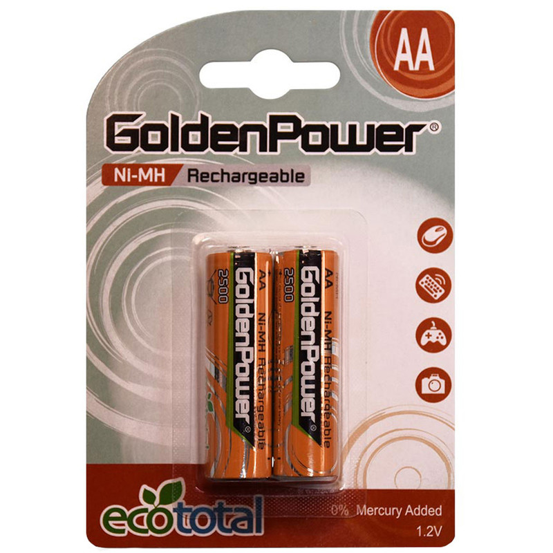 باتری قلمی قابل‌ شارژ  گلدن پاور مدل 2500 Eco Total بسته‌ 2 عددی