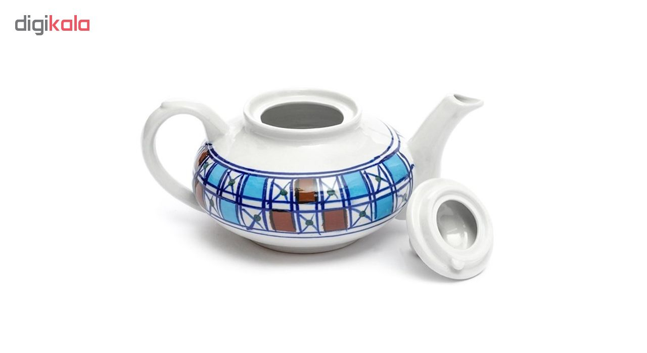 ست قوری و گرمکن چینی میبد مروارید طرح شطرنجی کد SGA20