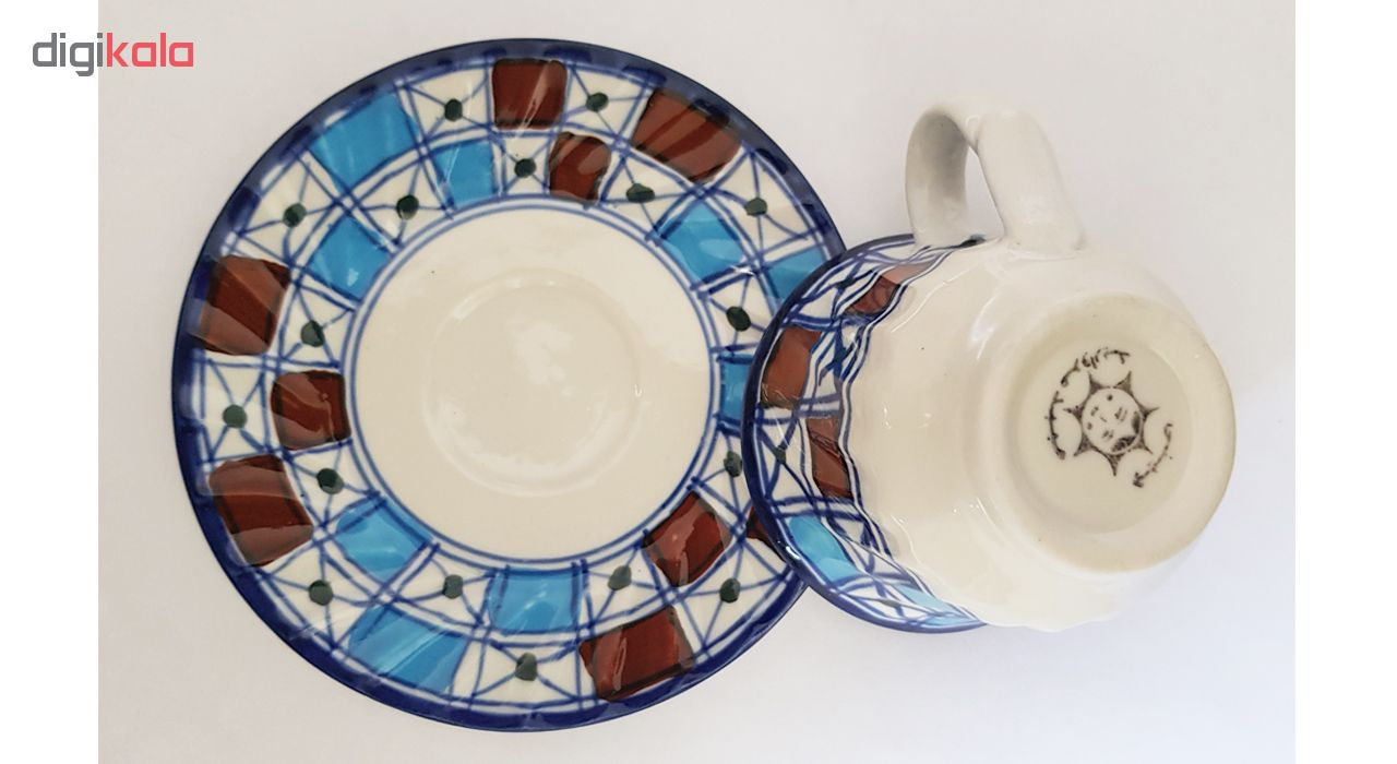 ست فنجان و نعلبکی چینی میبد مروارید طرح شطرنجی مجموعه 2 عددی