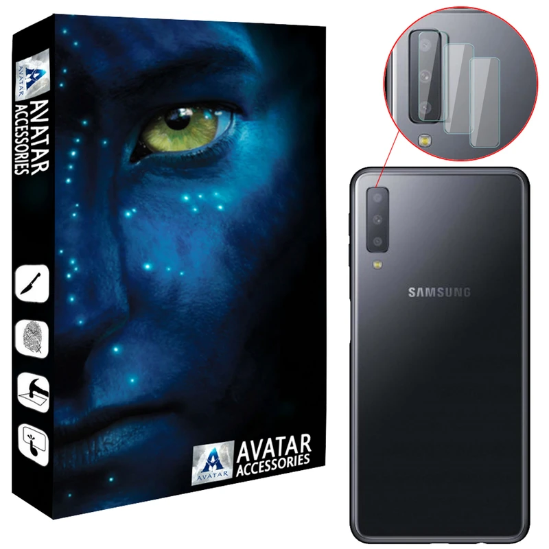 محافظ لنز دوربین آواتار مدل LNZ-GLS-SA7-18-3 مناسب برای گوشی موبایل سامسونگ Galaxy A7 2018 بسته سه عددی