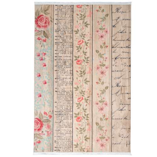 فرش ماشینی محتشم طرح گل کد 100426 زمینه بادامی