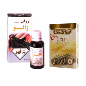 روغن زالو جواهر کد 03 حجم 35 میلی لیتر به همراه کاندوم شادو مدل Gold بسته 12 عددی