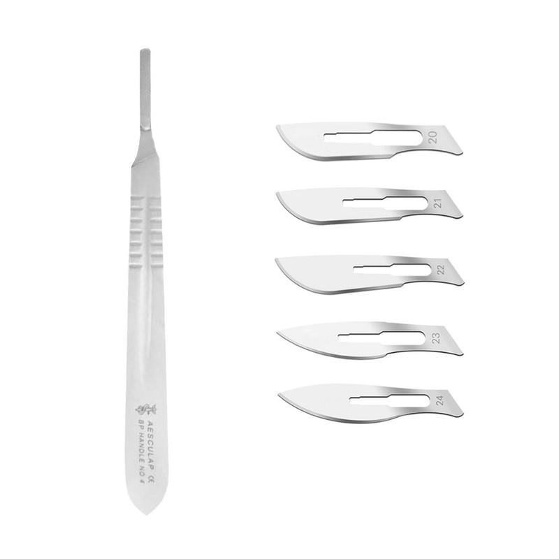 دسته تیغ جراحی اسکولاپ مدل RQ77 به همراه تیغ استریل کیاتو مدل SKJ0069 مجموعه 5 عددی