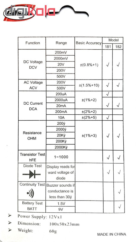 مولتی متر دیجیتال گیلسان مدل DT182