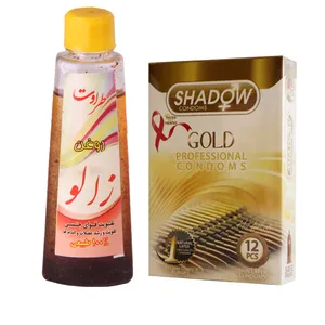 روغن زالو طراوت کد 50 حجم 50 میلی لیتر همراه با کاندوم  شادو مدل gold بسته 12 عددی
