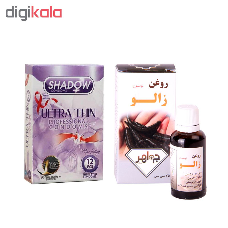 روغن زالو جواهر کد 25 حجم 35 میلی لیتر به همراه کاندوم شادو مدل ultra thin بسته 12 عددی