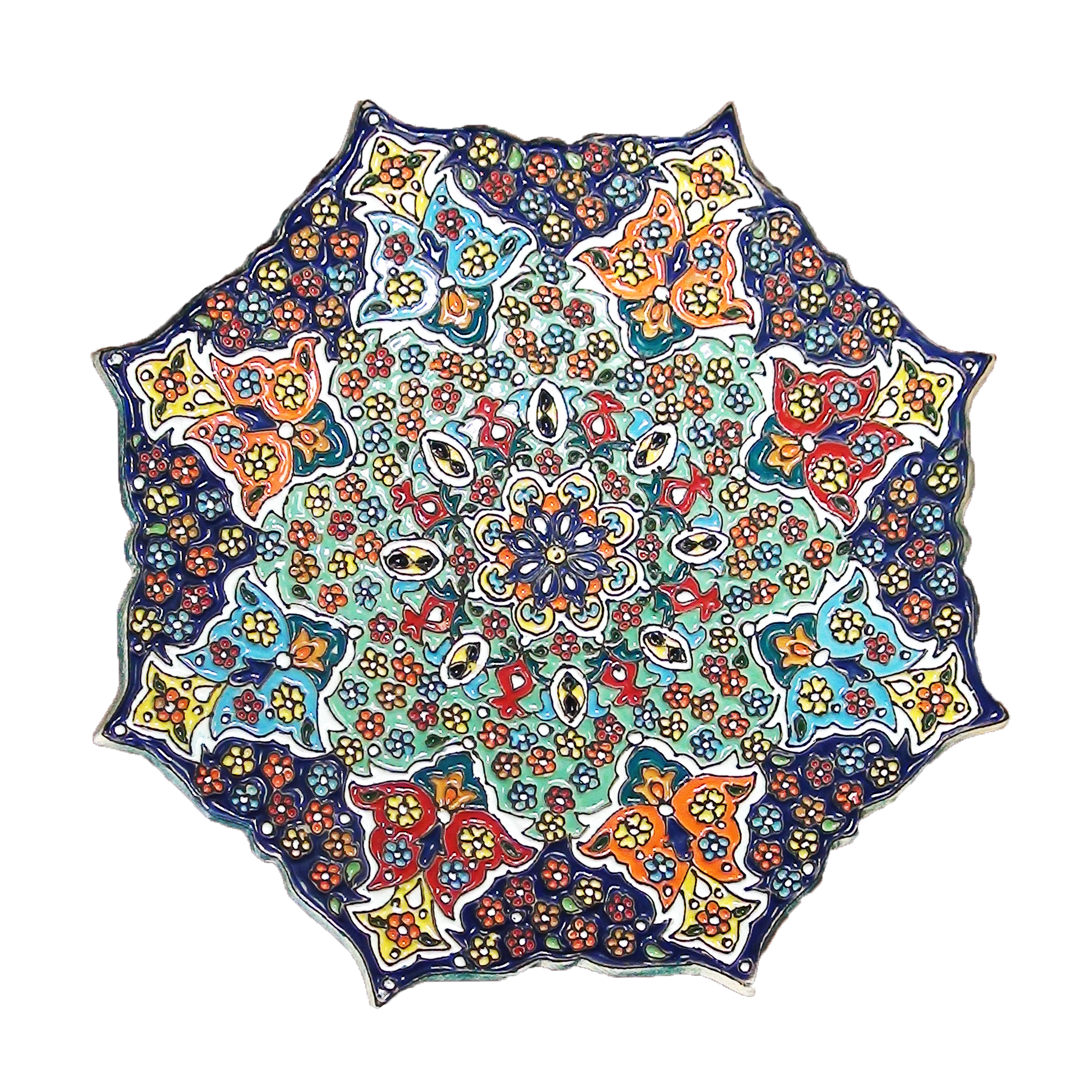 بشقاب میناکاری سفالی طرح ستاره هشت پر کد S 024