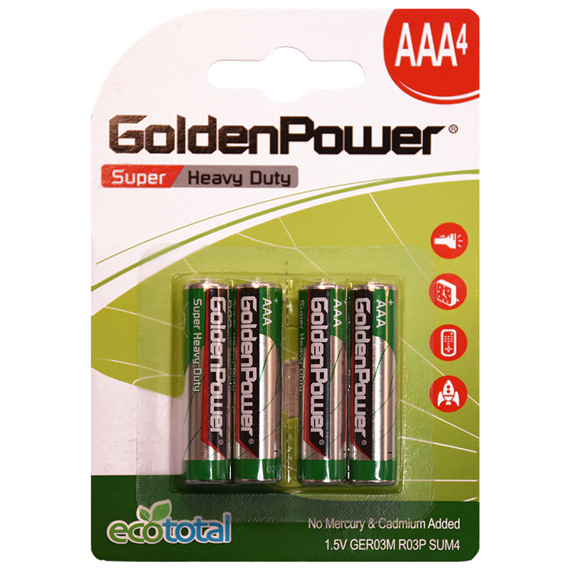 باتری نیم قلمی گلدن پاور مدل Eco Total Super Heavy Duty بسته 4 عددی
