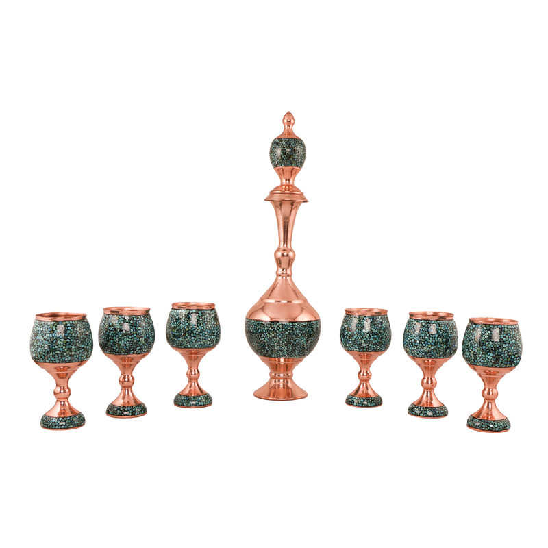 ست تنگ و لیوان فیروزه کوبی کد 743 مجموعه 7 عددی