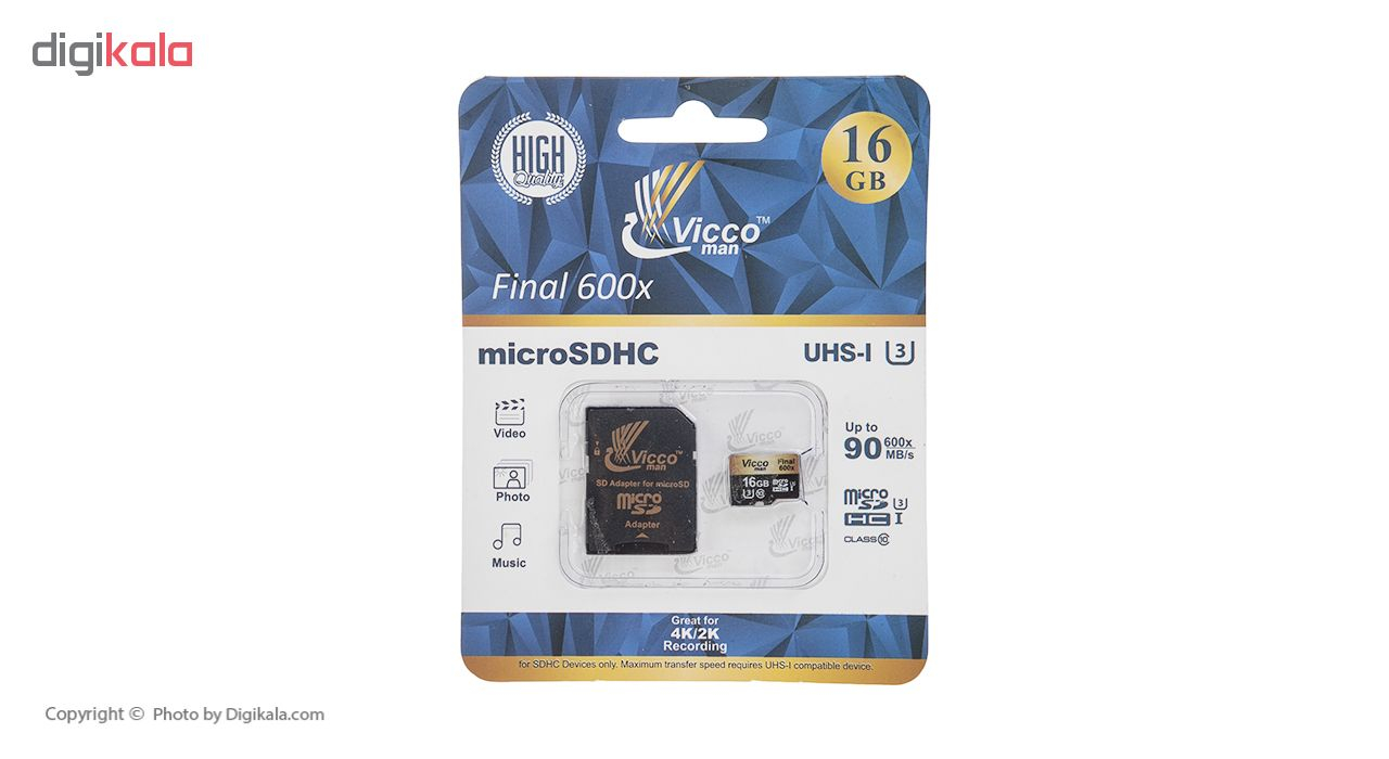 کارت حافظه microSDHC ویکو من مدل VC16GMSDAU3 کلاس 10 استاندارد UHS-I U3 ظرفیت 16 گیگابایت به همراه آداپتور