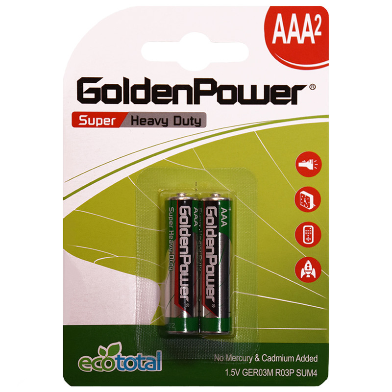 باتری نیم قلمی گلدن پاور مدل Eco Total Super Heavy Duty بسته 2 عددی