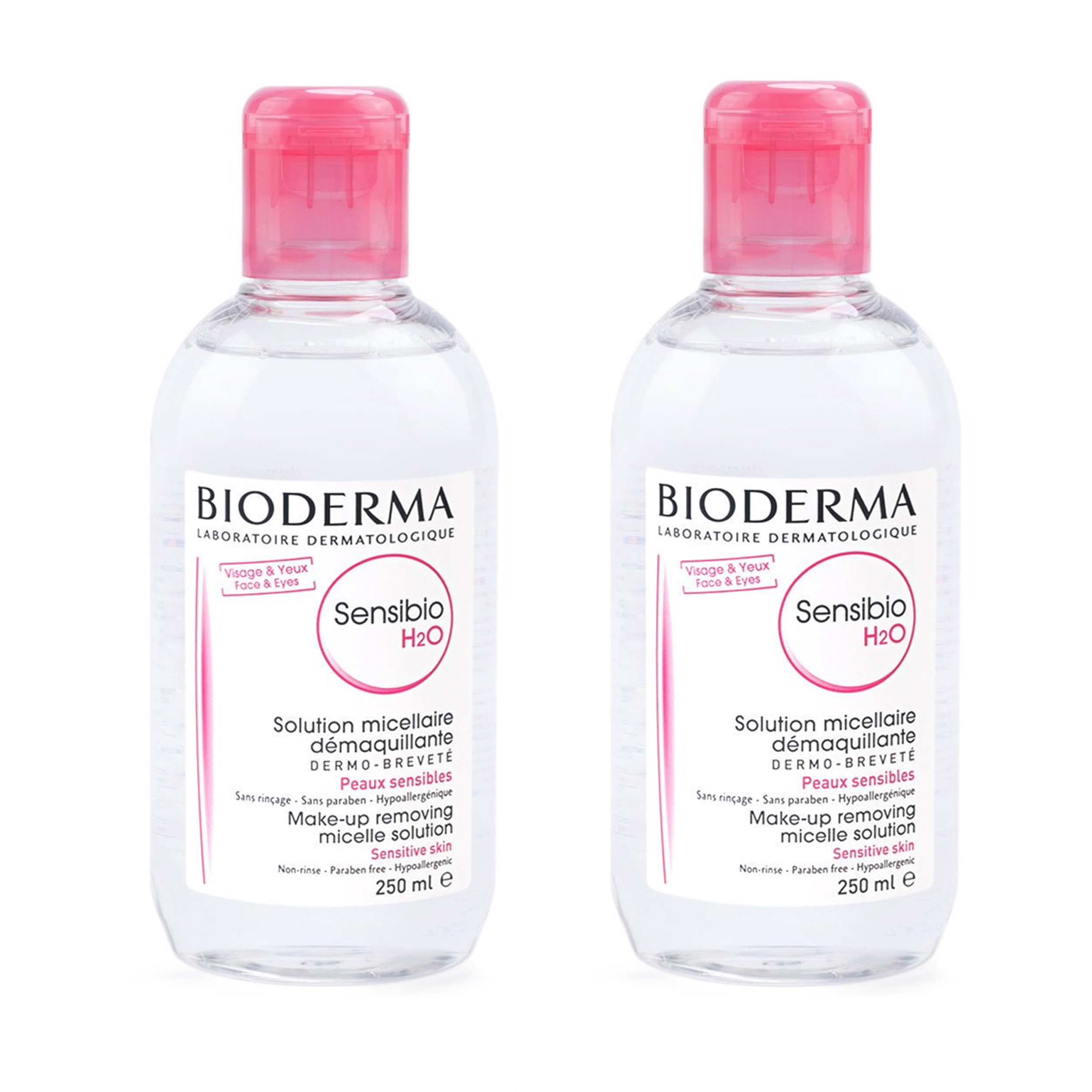 محلول پاک کننده آرایش صورت بایودرما مدل Sensibio H2O حجم 250 میلی لیتر بسته 2 عددی
