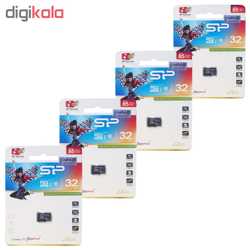 کارت حافظه microSDHC سیلیکون پاور مدل Elite کلاس 10 استاندارد UHS-I U1 سرعت 85MBps ظرفیت 32 گیگابایت بسته 4 عددی