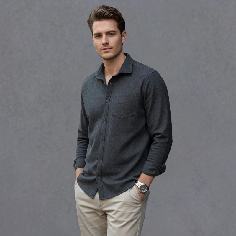 پیراهن آستین بلند یقه برگردان مردانه مدل 1210