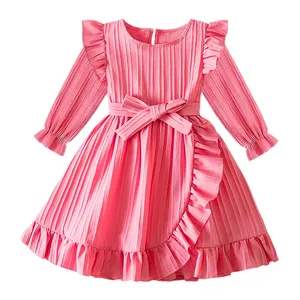 پیراهن آستین بلند یقه گرد دخترانه مدل چین دار 68