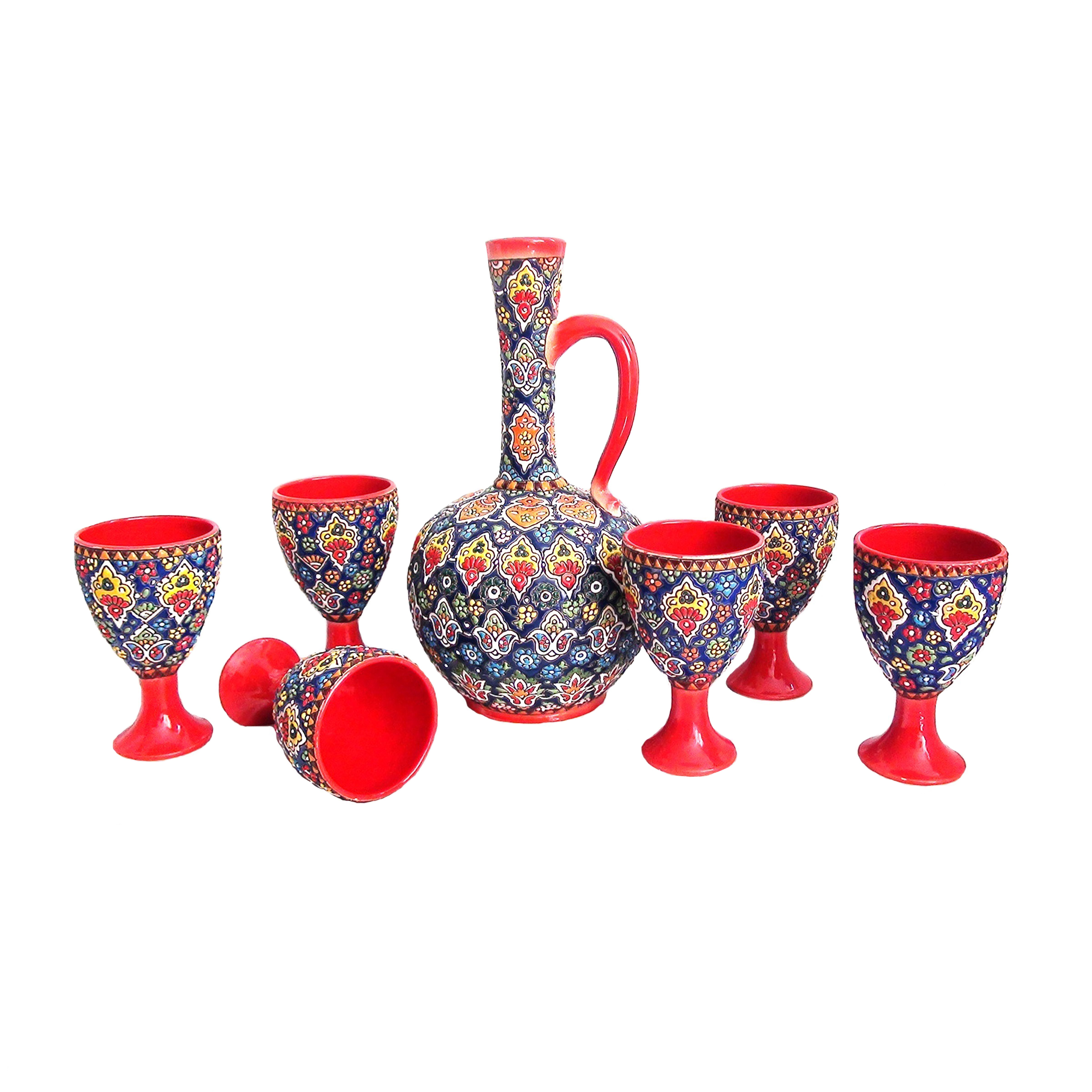 سرویس شربت خوری مینا کاری سفالی کد S 030